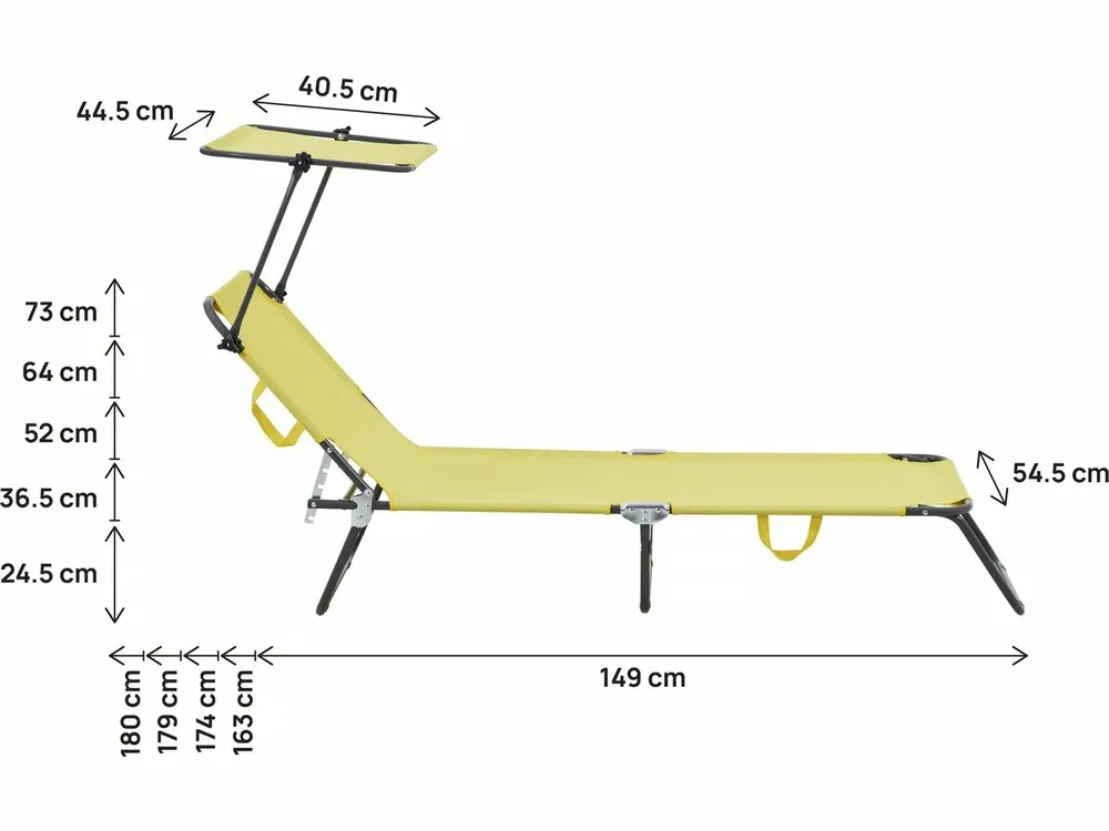 Bain de soleil pliable "lazy" - avec pare soleil - jaune