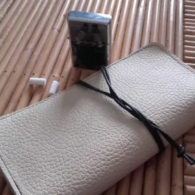 Blague à tabac cuir beige et noir, cadeau fumeurs, fumeuse, étui tabac à rouler,cadeau pour hommes