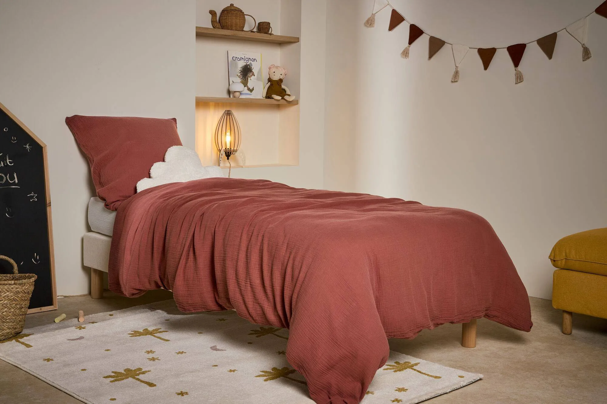 Parure de lit enfant gaze de coton bio  Lou CAMIF - Brique  - 140 x 200 cm 