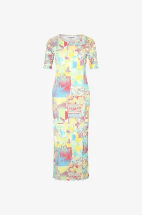 Robe longue en jersey côtelé imprimé