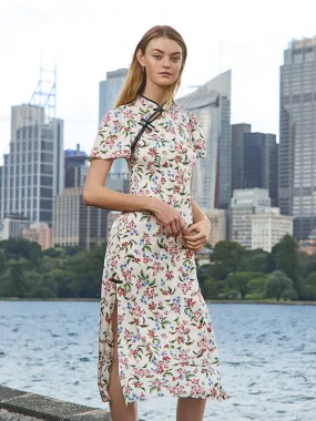 Robe midi Cheongsam Qipao fendue en soie 19 Momme