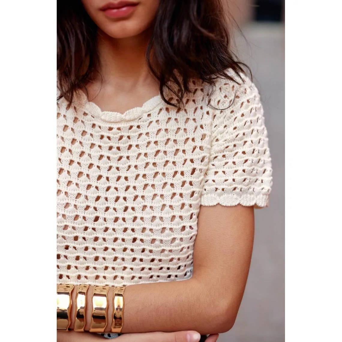 Top en maille MADYA ecru en coton | 3 Suisses