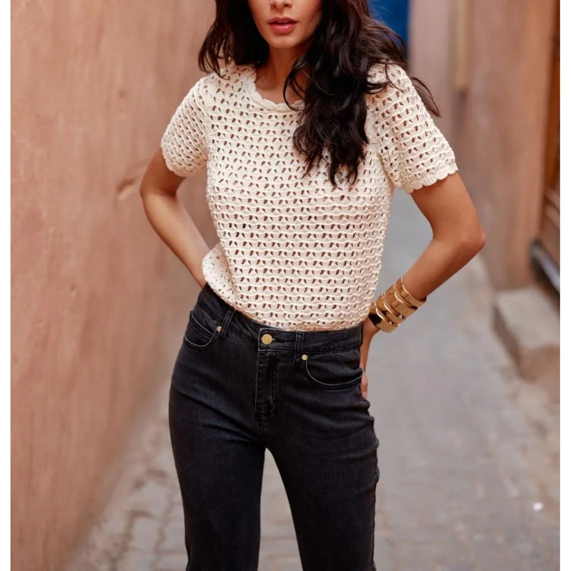 Top en maille MADYA ecru en coton | 3 Suisses