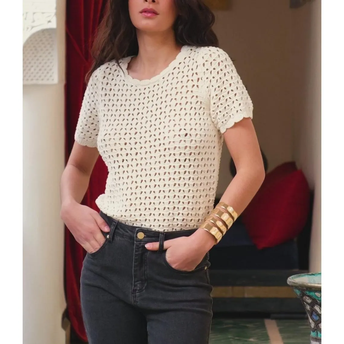 Top en maille MADYA ecru en coton | 3 Suisses