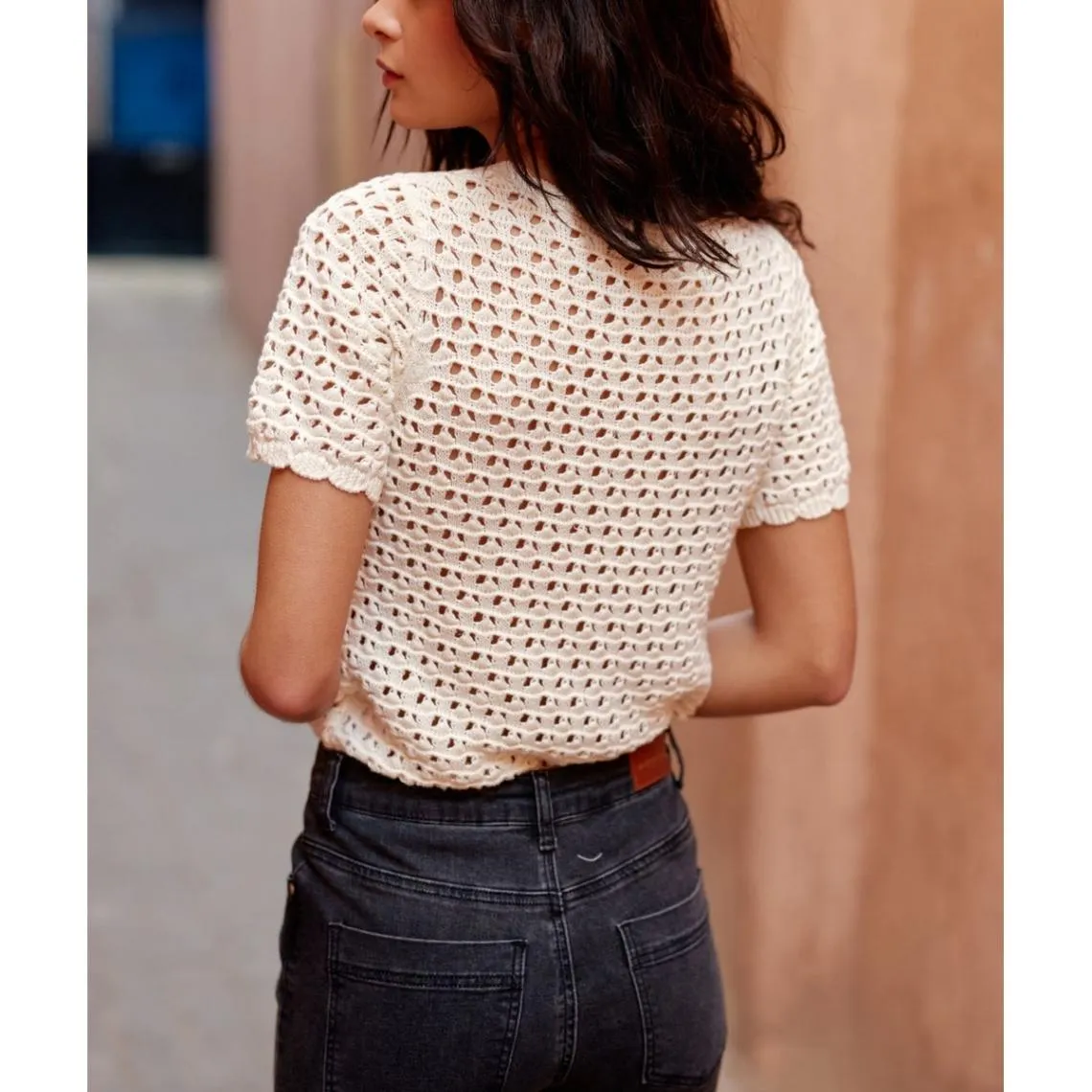 Top en maille MADYA ecru en coton | 3 Suisses